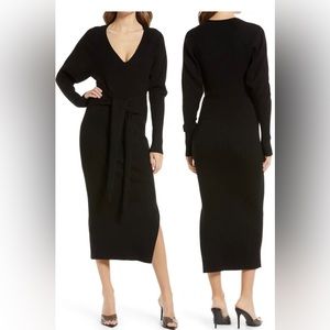 SOLD Good American Black Rib Knit Long Body con Dress Size 1/2 M/L MSRP $129 NWT
